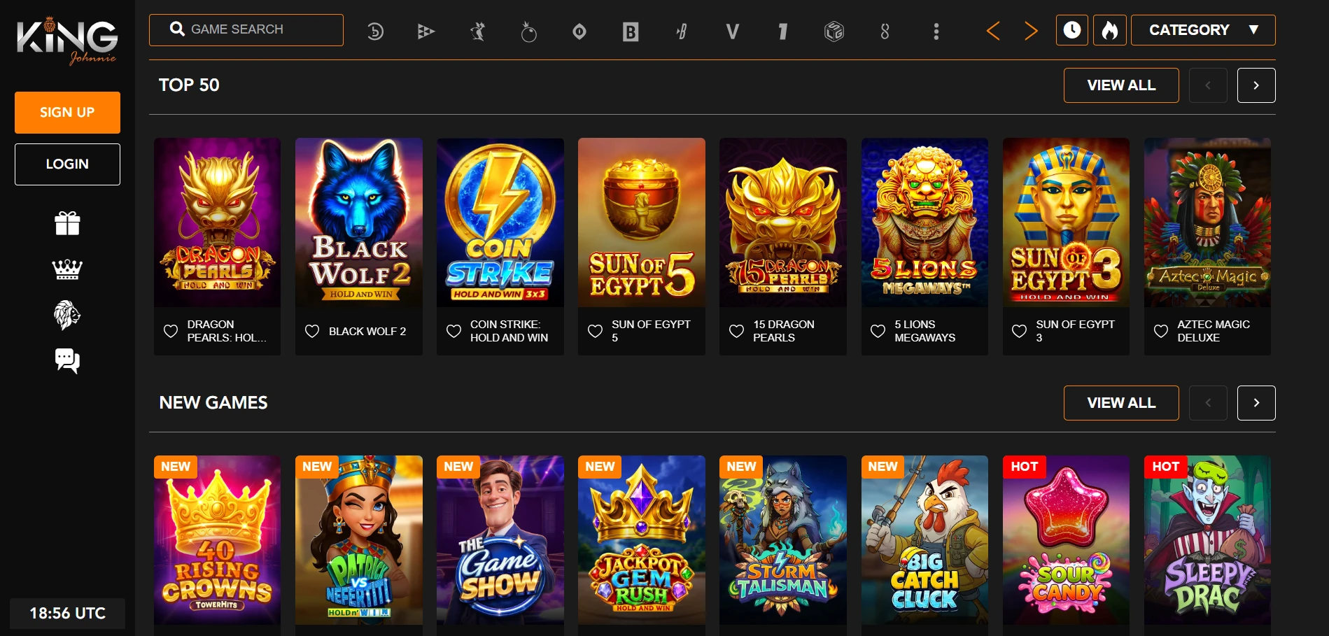 King Johnnie Casino game lobby
