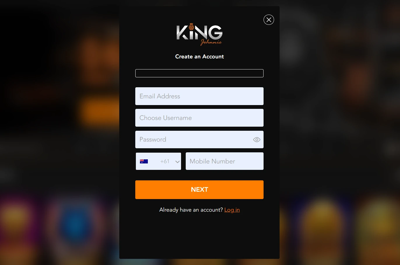 King Johnnie registration form